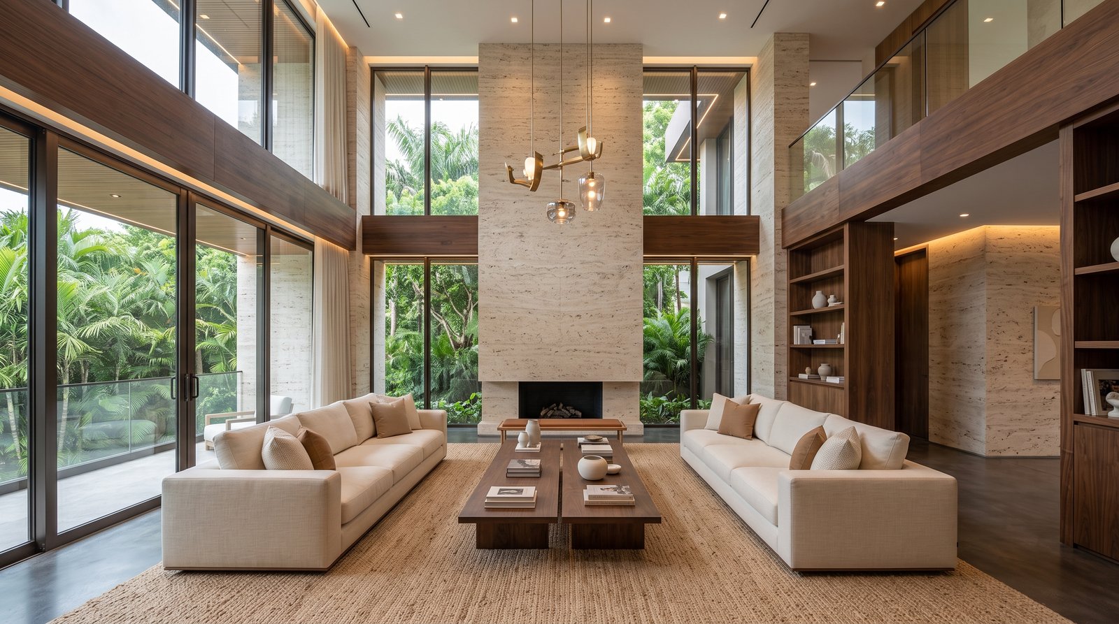 Sala de estar de casa de alto padrão construída pela VÉRTICE em Uberlândia